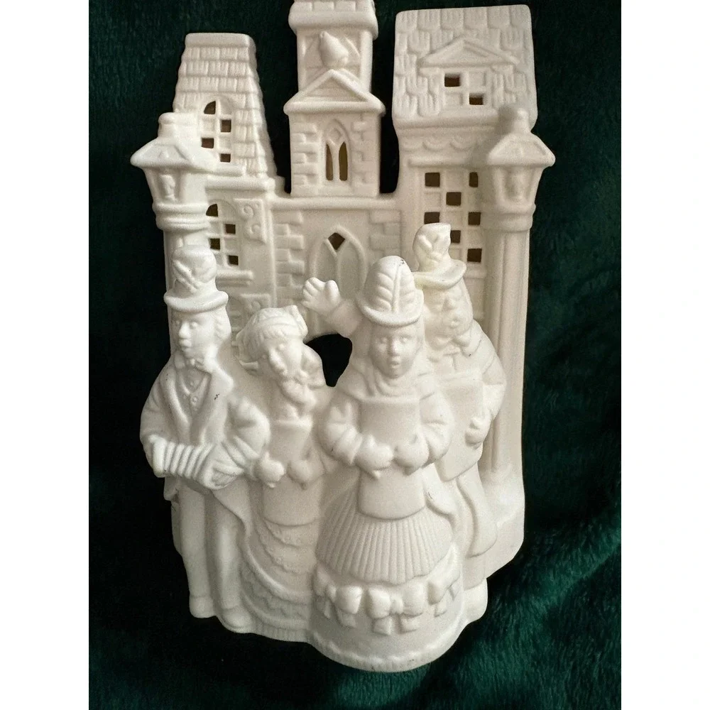 Party Lite White Ceramic Christmas Village Tea Light Holder Victorian Carolers
